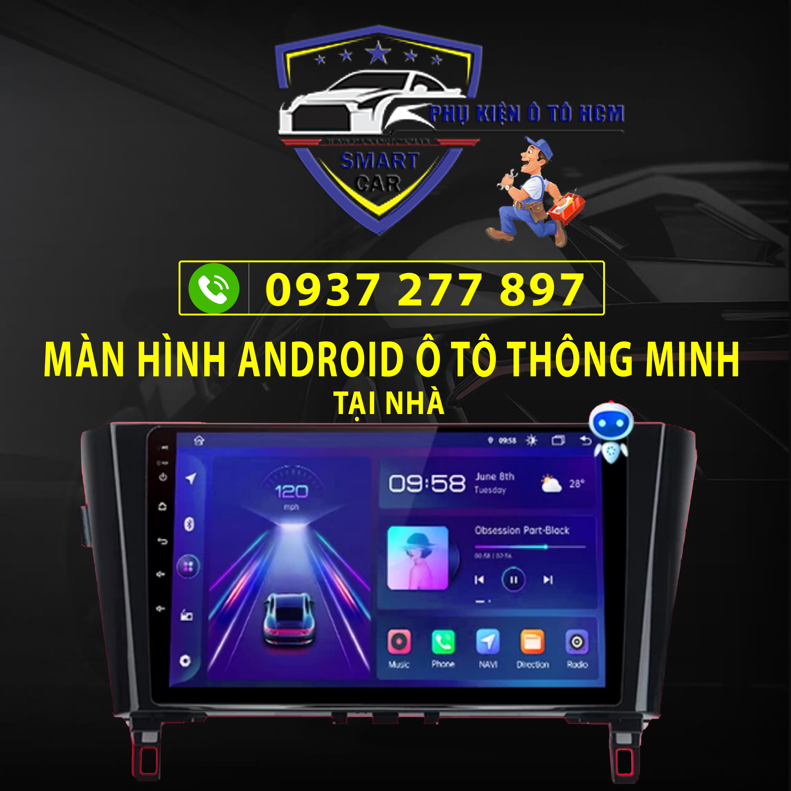 lắp màn hình android ô tô giá rẻ tại nhà tphcm